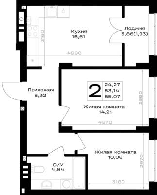 2-комнатная квартира 55,07 м² в ЖК Включи, Гурьевск — фото 1