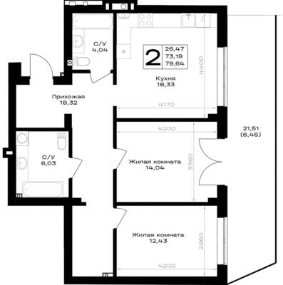 2-комнатная квартира 79,64 м² в ЖК Включи, Гурьевск — фото 1
