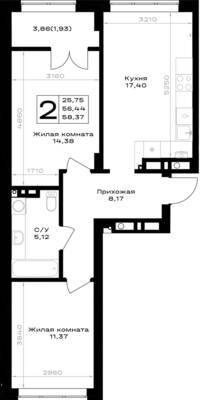 2-комнатная квартира 58,37 м² в ЖК Включи, Гурьевск — фото 1