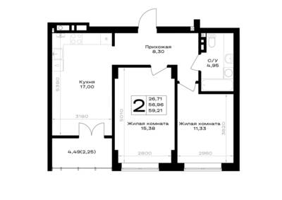 2-комнатная квартира 59,21 м² в ЖК Включи, Гурьевск — фото 1