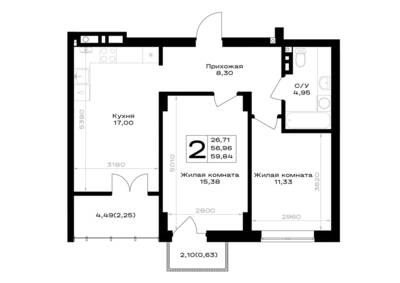 2-комнатная квартира 59,84 м² в ЖК Включи, Гурьевск — фото 1