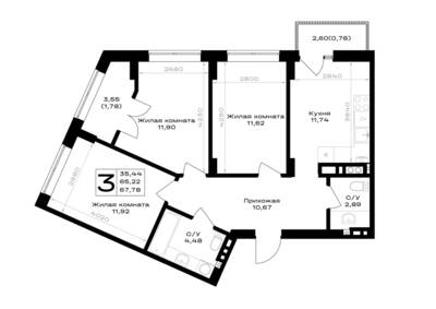 3-комнатная квартира 67,78 м² в ЖК Включи, Гурьевск — фото 1