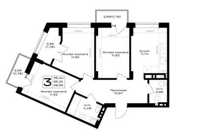 3-комнатная квартира 68,56 м² в ЖК Включи, Гурьевск — фото 1