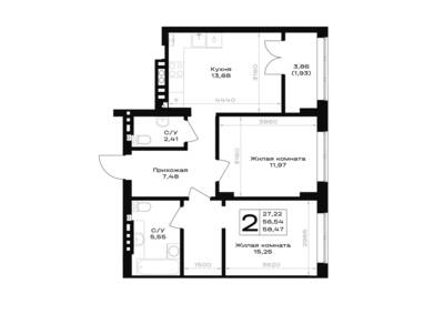 2-комнатная квартира 58,47 м² в ЖК Включи, Гурьевск — фото 1