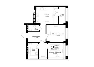 2-комнатная квартира 55,77 м² в ЖК Включи, Гурьевск — фото 1