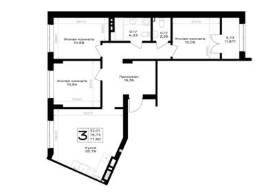 3-комнатная квартира 77,6 м² в ЖК Включи, Гурьевск — фото 1