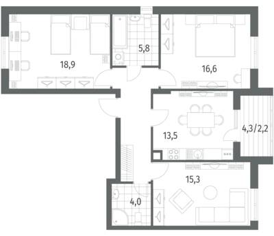3-комнатная квартира 84,8 м² в ЖК Речной парк, Гурьевск — фото 1