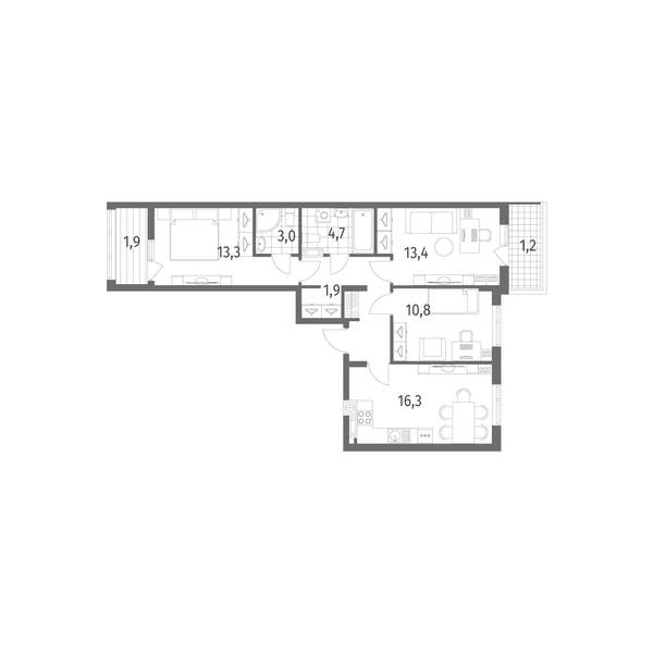 3-комнатная квартира 75,1 м² в ЖК Дом на Красной, Калининград — фото 1