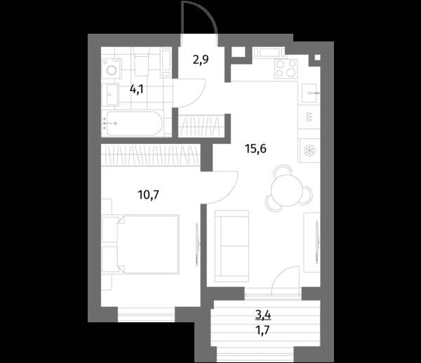 1-комнатная квартира 35,1 м² в ЖК Речной парк, Гурьевск — фото 1