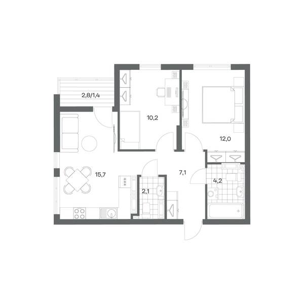 2-комнатная квартира 52,7 м² в ЖК Гагарина 30, Калининград — фото 1