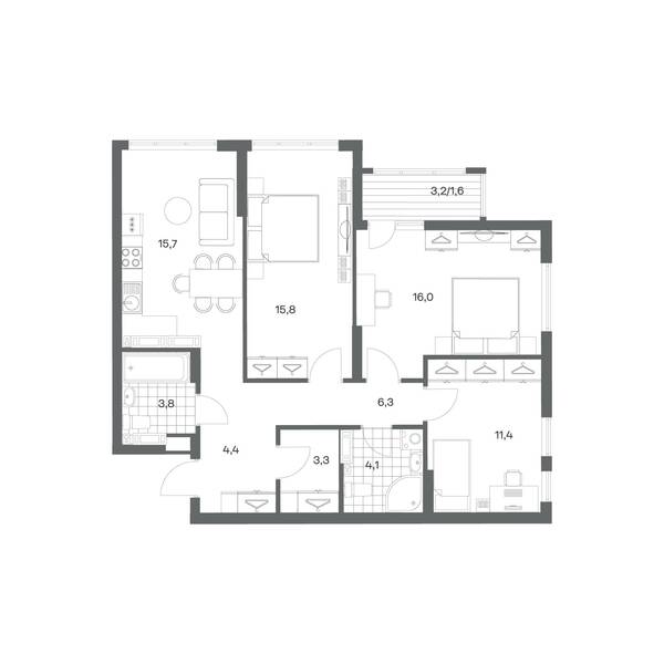 3-комнатная квартира 82,4 м² в ЖК Гагарина 30, Калининград — фото 1