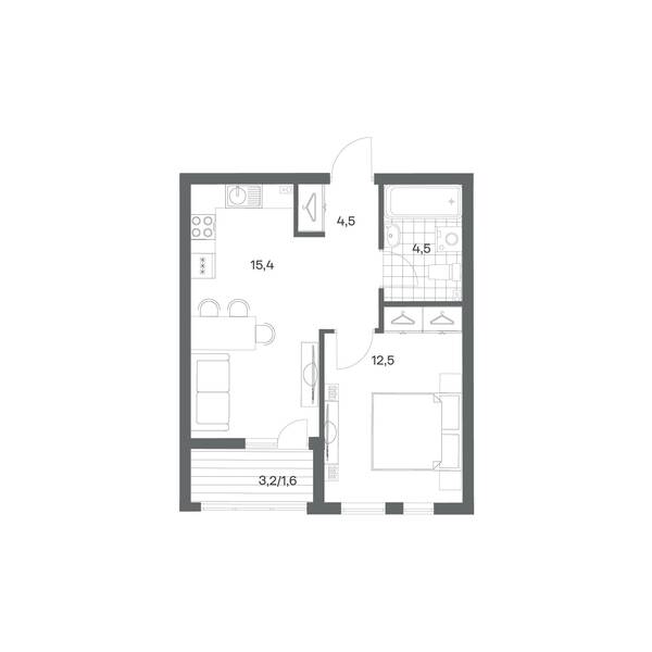 1-комнатная квартира 38,5 м² в ЖК Гагарина 30, Калининград — фото 1
