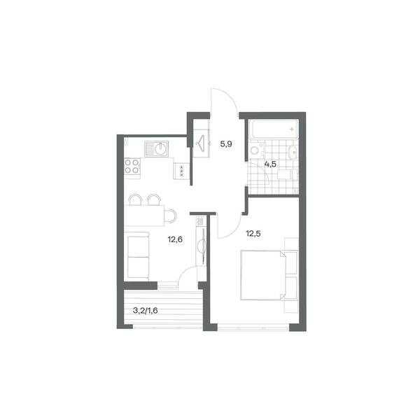 1-комнатная квартира 37,1 м² в ЖК Гагарина 30, Калининград — фото 1