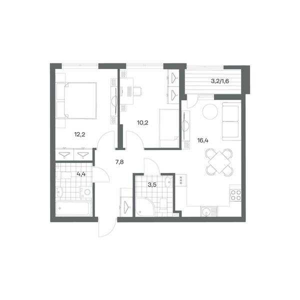 2-комнатная квартира 56,1 м² в ЖК Гагарина 30, Калининград — фото 1