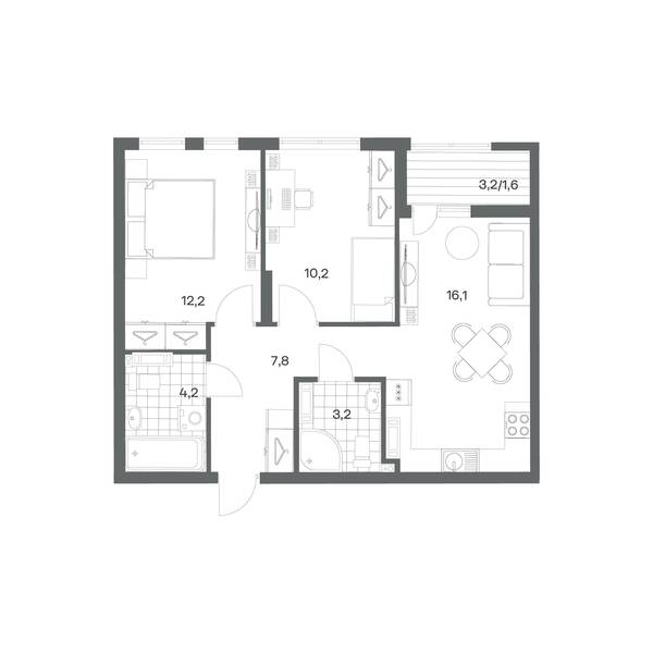 2-комнатная квартира 55,3 м² в ЖК Гагарина 30, Калининград — фото 1