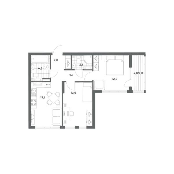 2-комнатная квартира 54,4 м² в ЖК Гагарина 30, Калининград — фото 1
