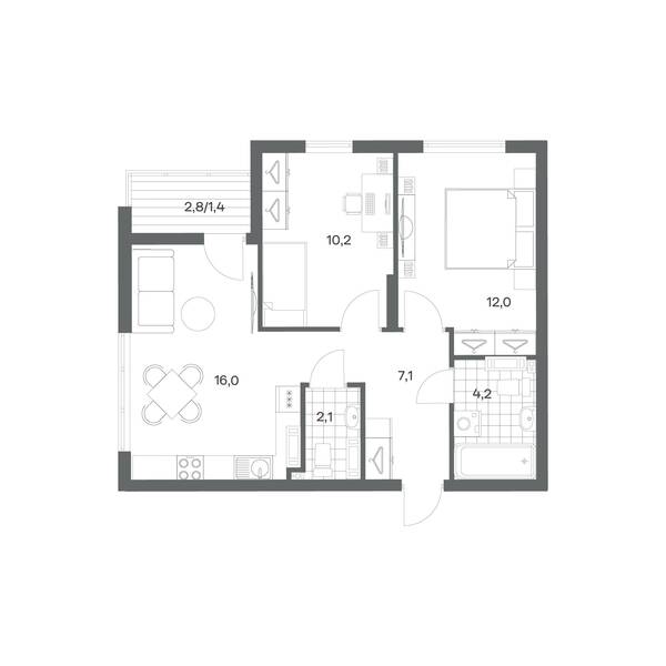 2-комнатная квартира 53 м² в ЖК Гагарина 30, Калининград — фото 1