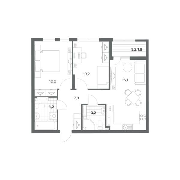 2-комнатная квартира 55,3 м² в ЖК Гагарина 30, Калининград — фото 1