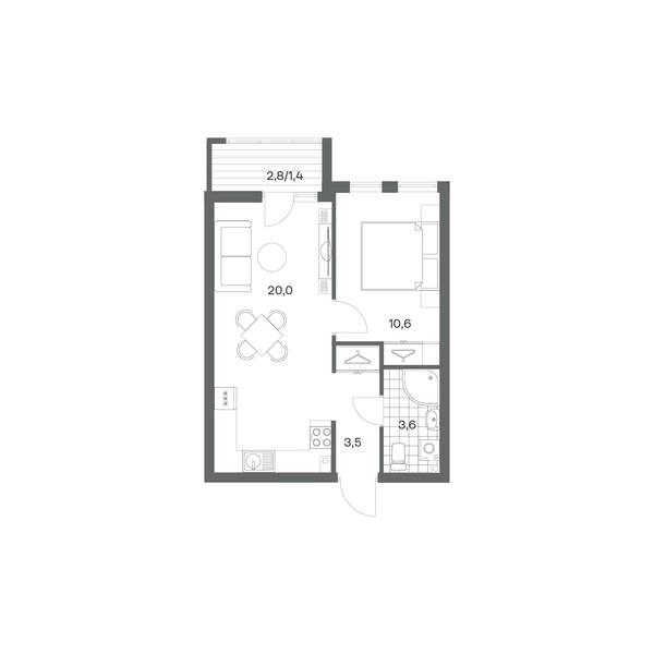 1-комнатная квартира 39,1 м² в ЖК Гагарина 30, Калининград — фото 1