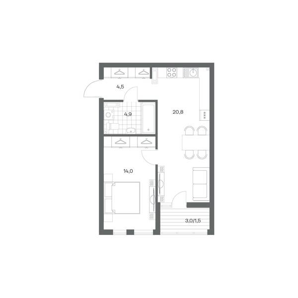 1-комнатная квартира 45,7 м² в ЖК Гагарина 30, Калининград — фото 1