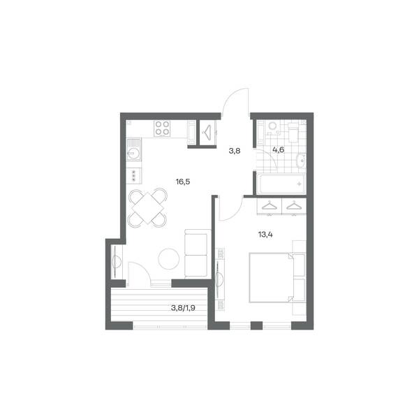 1-комнатная квартира 40,2 м² в ЖК Гагарина 30, Калининград — фото 1