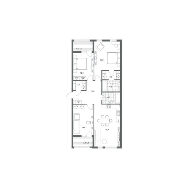 3-комнатная квартира 103,5 м² в ЖК Гагарина 30, Калининград — фото 1