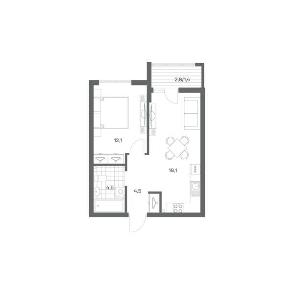 1-комнатная квартира 40,6 м² в ЖК Гагарина 30, Калининград — фото 1