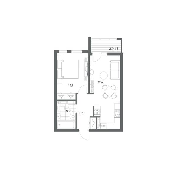 1-комнатная квартира 40,3 м² в ЖК Гагарина 30, Калининград — фото 1