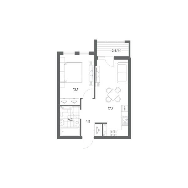 1-комнатная квартира 39,9 м² в ЖК Гагарина 30, Калининград — фото 1