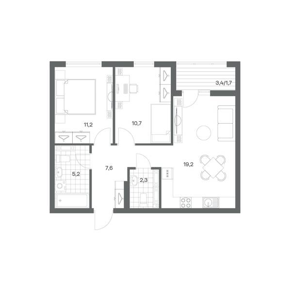 2-комнатная квартира 57,9 м² в ЖК Гагарина 30, Калининград — фото 1
