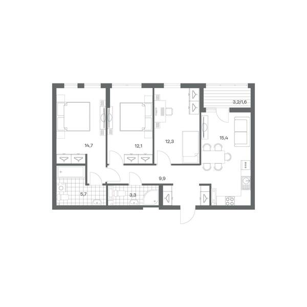 3-комнатная квартира 75 м² в ЖК Гагарина 30, Калининград — фото 1